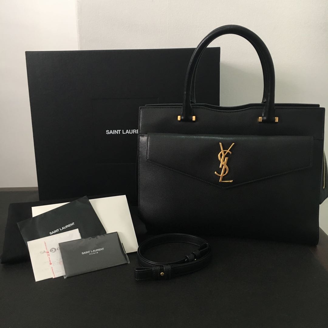Saint Laurent Uptown Small Shiny Smooth Leather Tote Bag