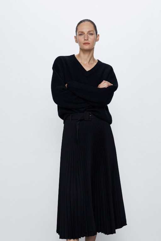 Zara Belted Pleated Skirt, Women's Fashion, Bottoms, Skirts on Carousell