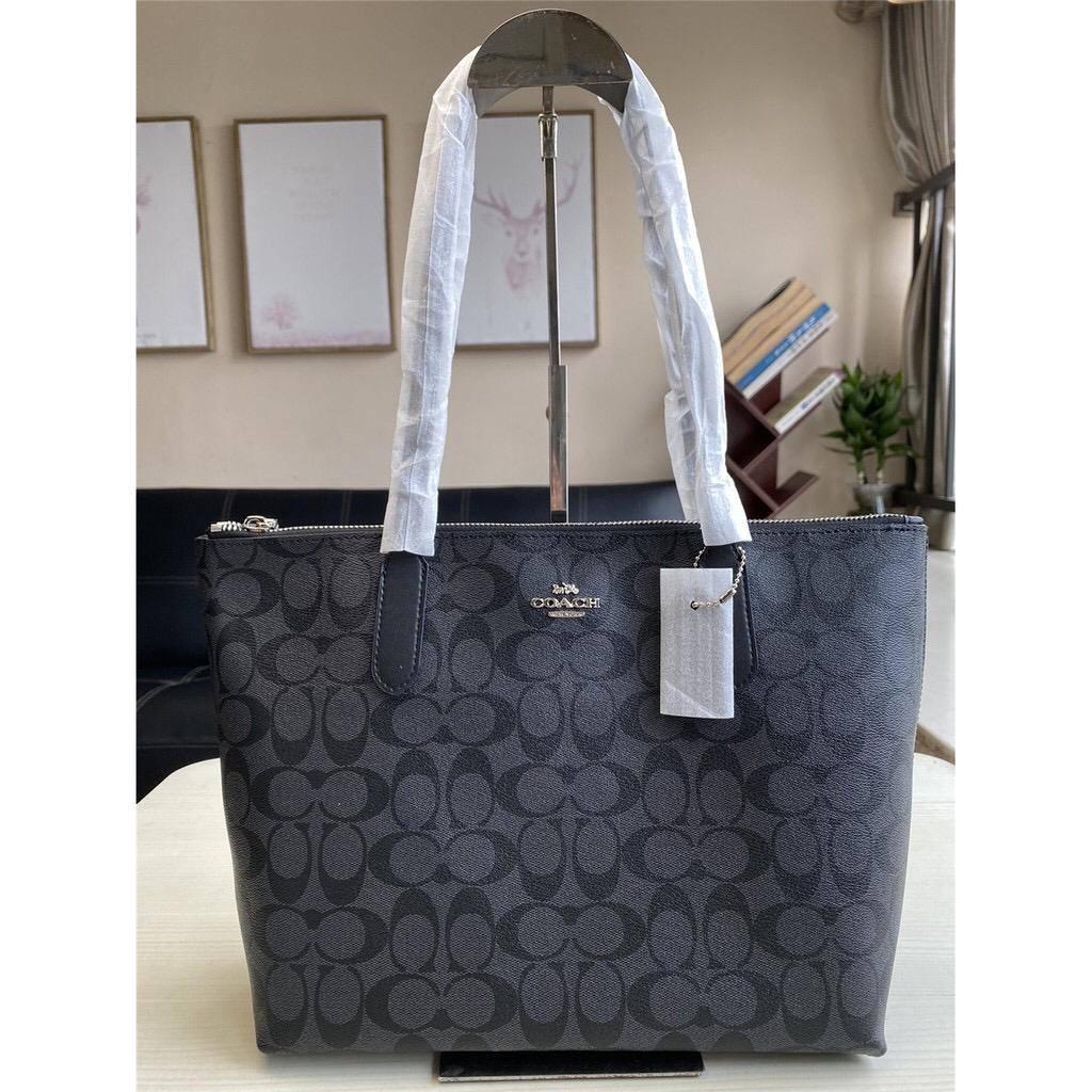 zip top tote in signature canvas coach