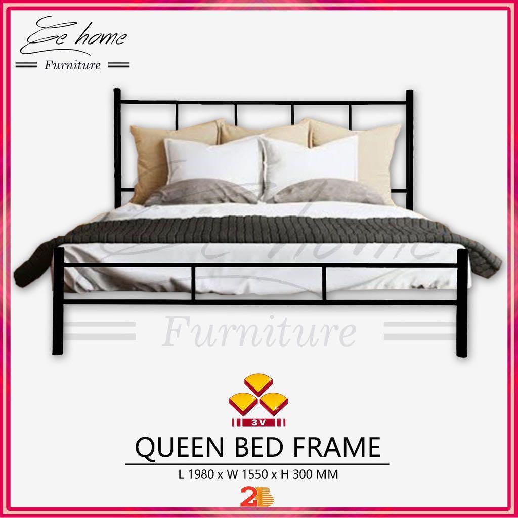 3V Powder Coat Metal Double Bed Frame Queen Bed Frame