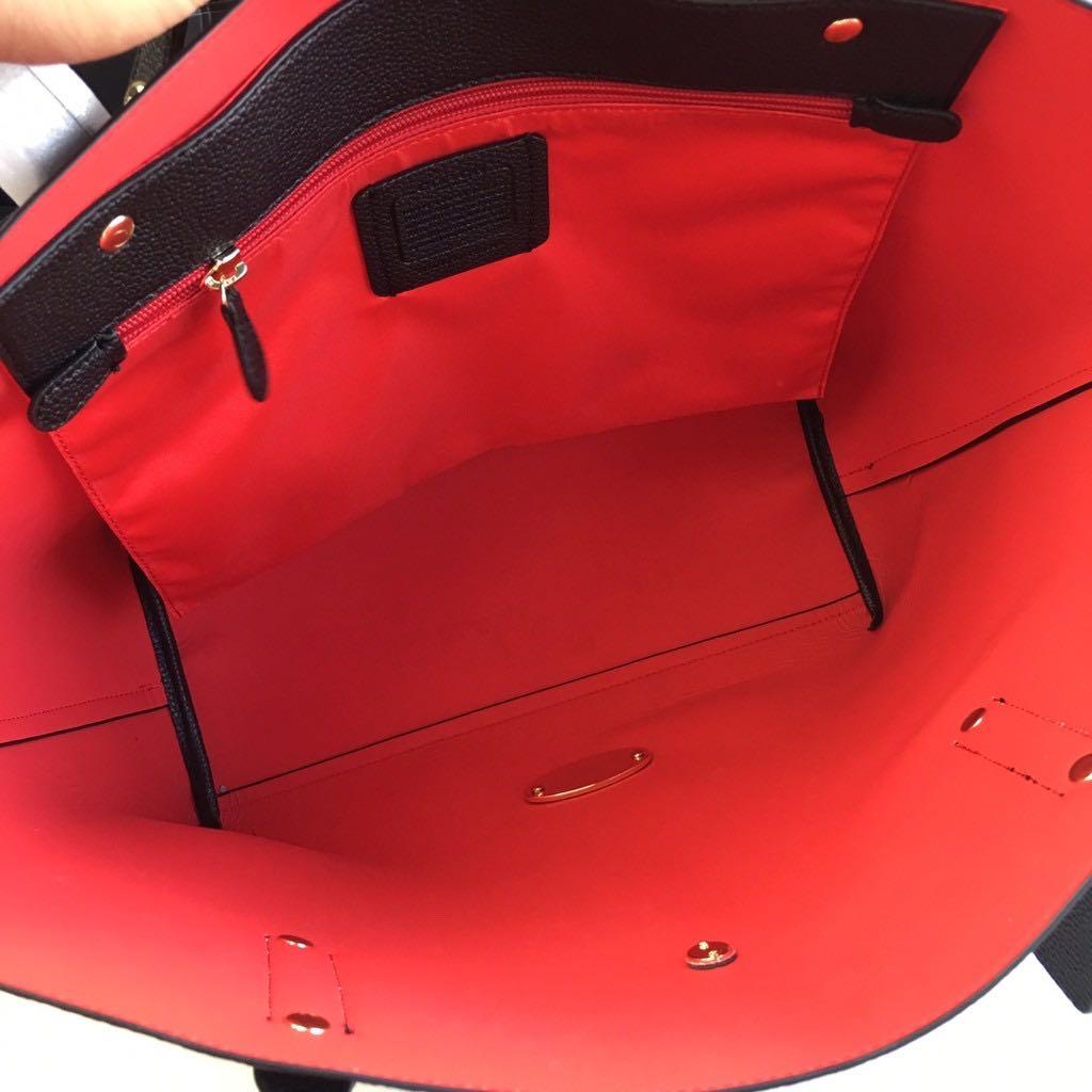 Coach black tote red inside sale