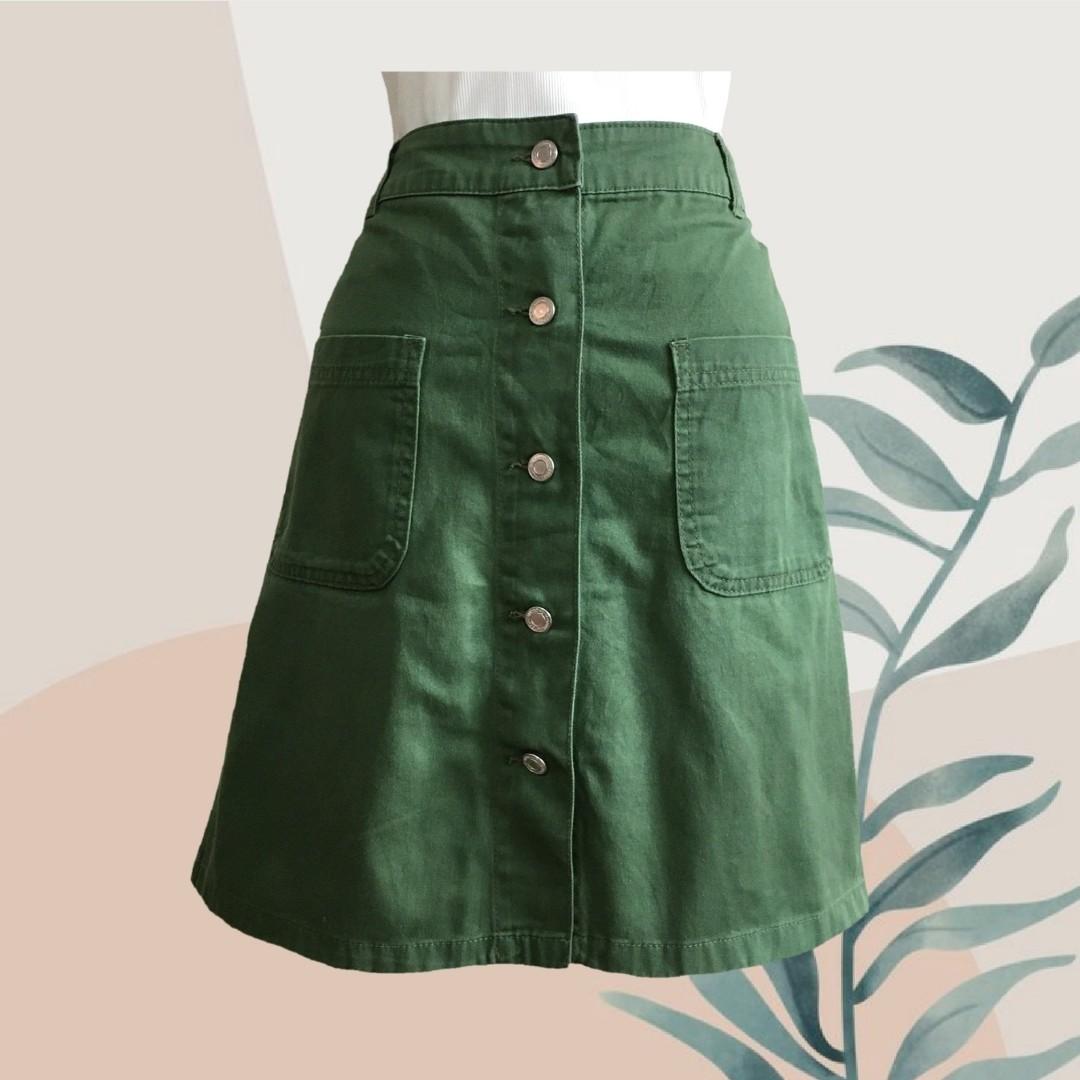 Army Green denim skirt, Women's Fashion, Bottoms, Skirts on Carousell