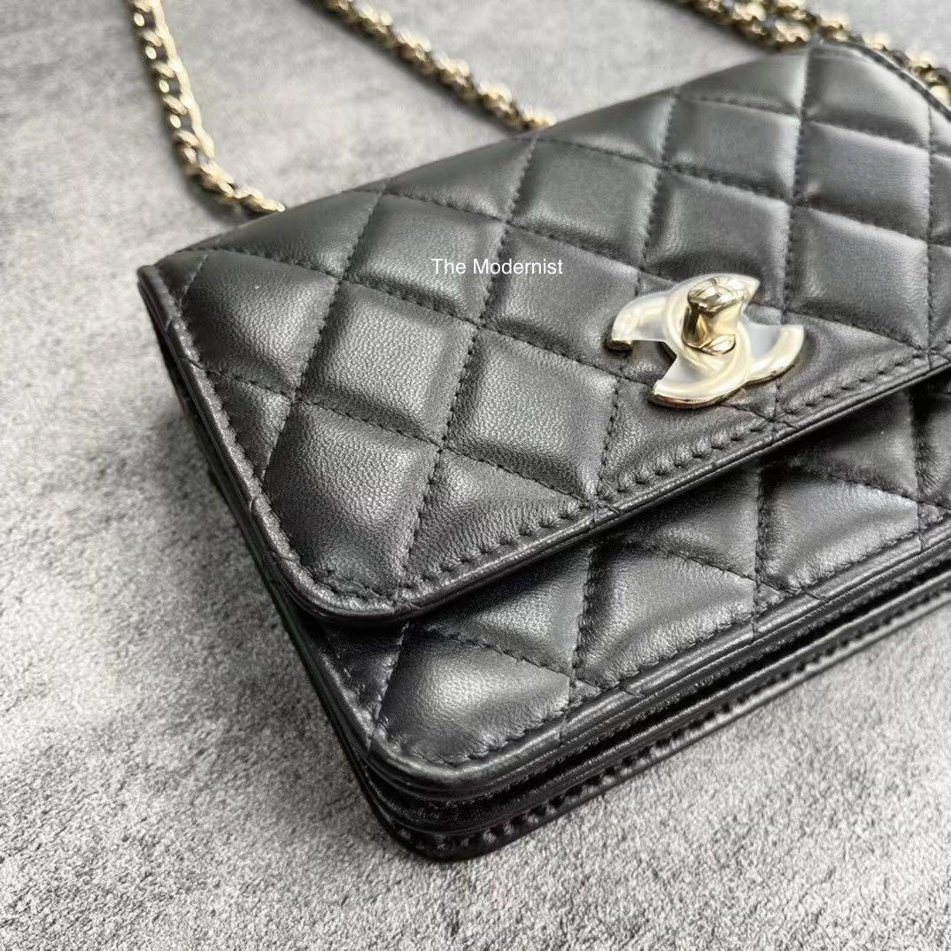 Authentic Chanel Trendy CC Mini Trendy CC Wallet On Chain WOC Black  Lambskin Gold Hardware