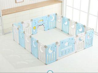 Baby Play Fence - Pastel Blue & White (16pcs+1 Door Panel)