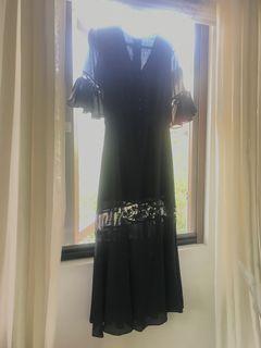black goth vibes lace and chiffon ankle length flowy dress