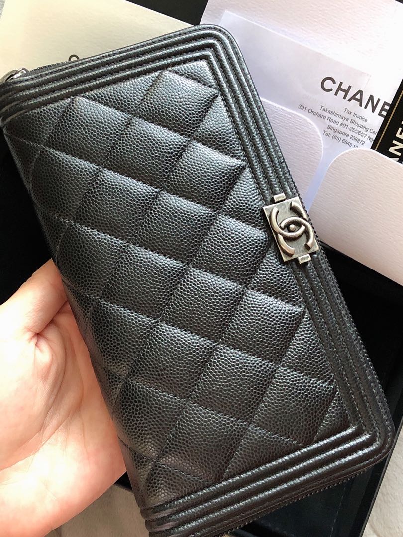 Chanel Boy Zip Around Coin Purse Wallet Quilted Caviar GoldTone Black in  Caviar with Aged Goldtone  US