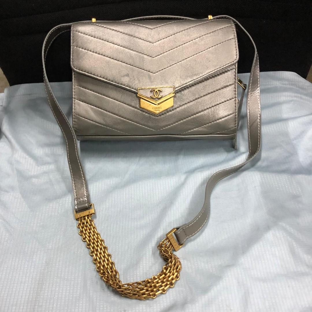 Chanel chevron medal flap bag on sale