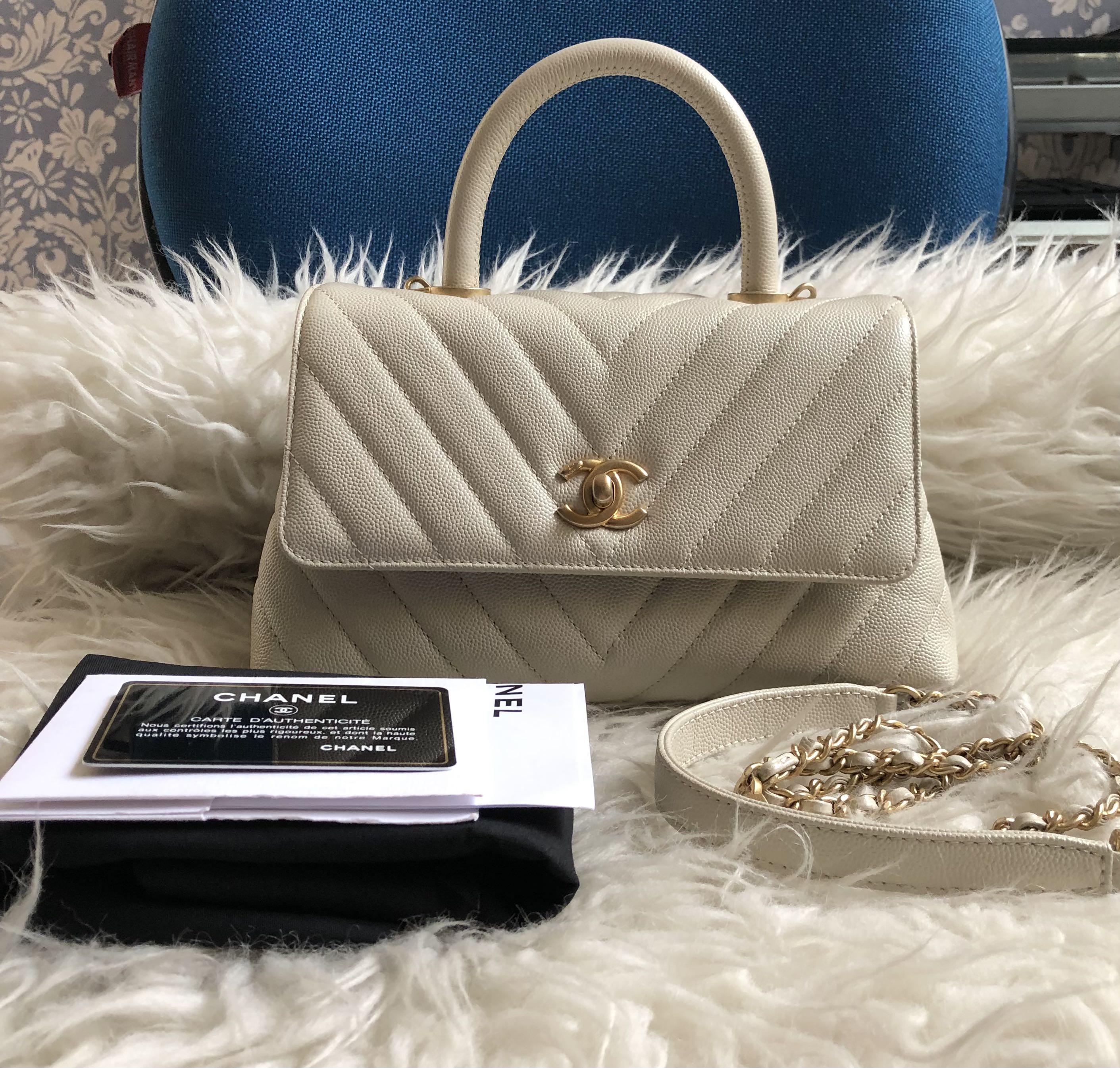 Chanel Ivory Calfskin and Lizard Small Coco Handle Bag