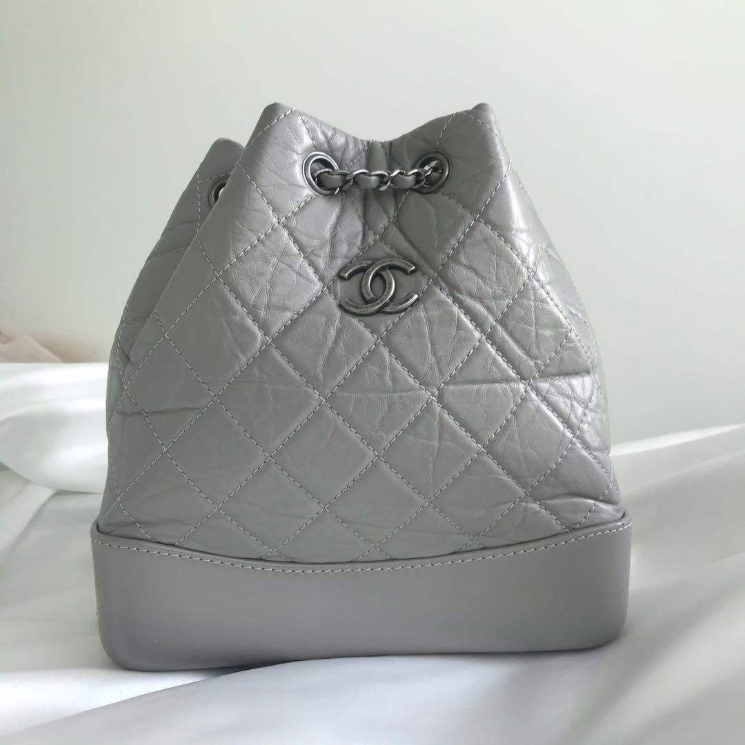 Chanel Small Gabrielle Backpack in Grey Lambskin with Gold and Silver  Hardware