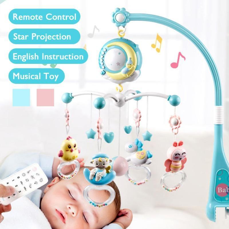 Baby Musical Mobile Crib with Music & Lights,Baby Crib Decoration Newborn Gift,Projection and Night Light,Timing Function,108 Melodies Music Box with Remote Control,Take-Along Rattle & Music Box 