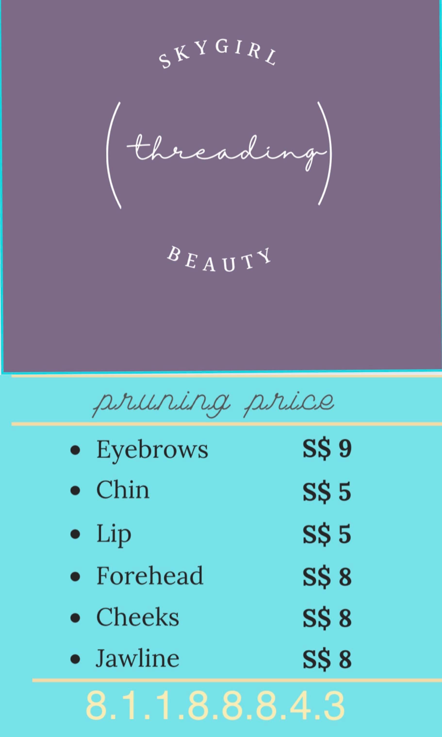 Eyebrows Threading (Category: Face Care) located in Singapore. Submitted by saveeta (Listing ID 1096071091, Image 1). Description: THREADING available, home based at Pasir Ris (near mrt). whatsapp @ 81188843. thank you..