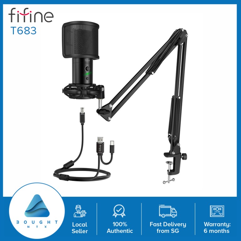 FIFINE T683 USB Microphone Kit – Condenser Mic with Arm Stand Mute