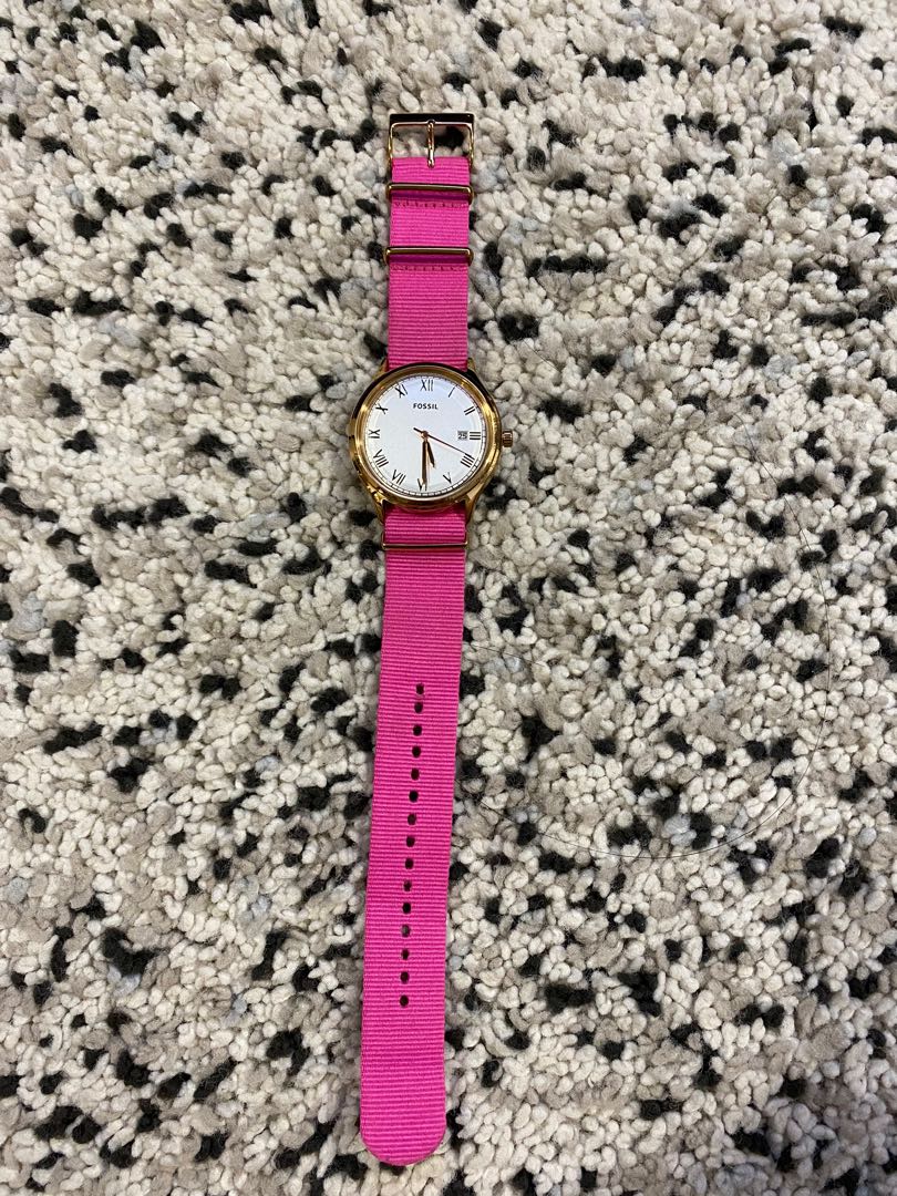 Fossil hot pink cloth strap women watch 
