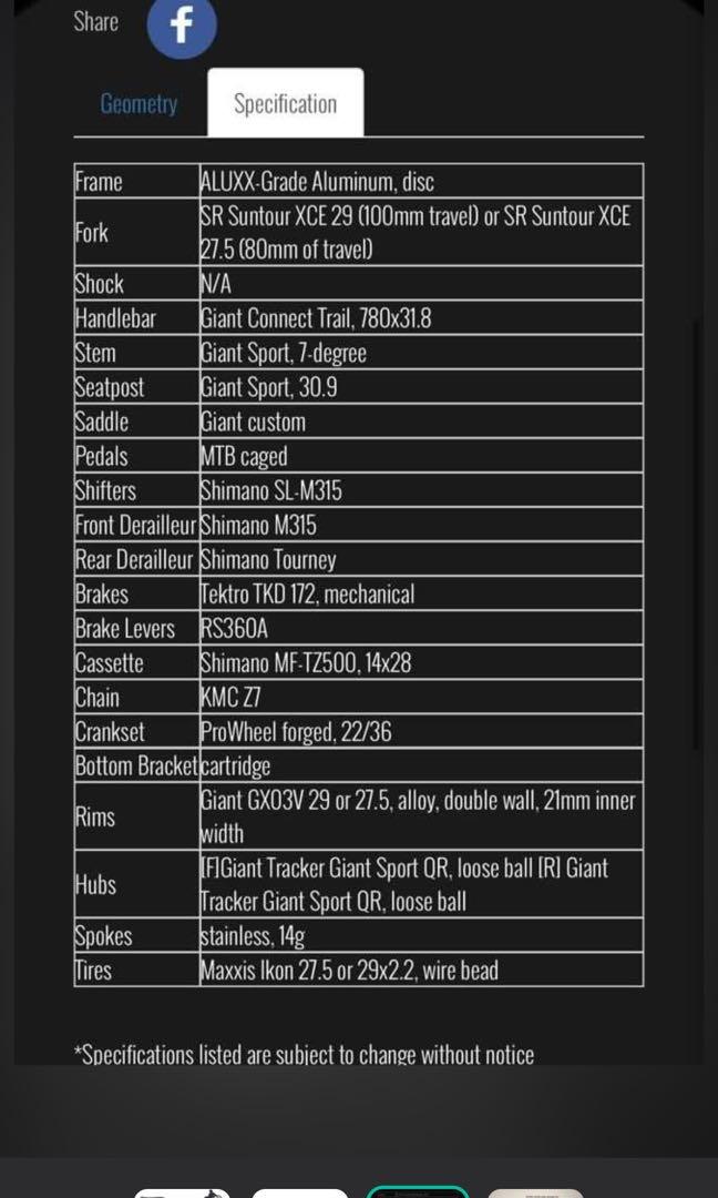 giant talon size guide