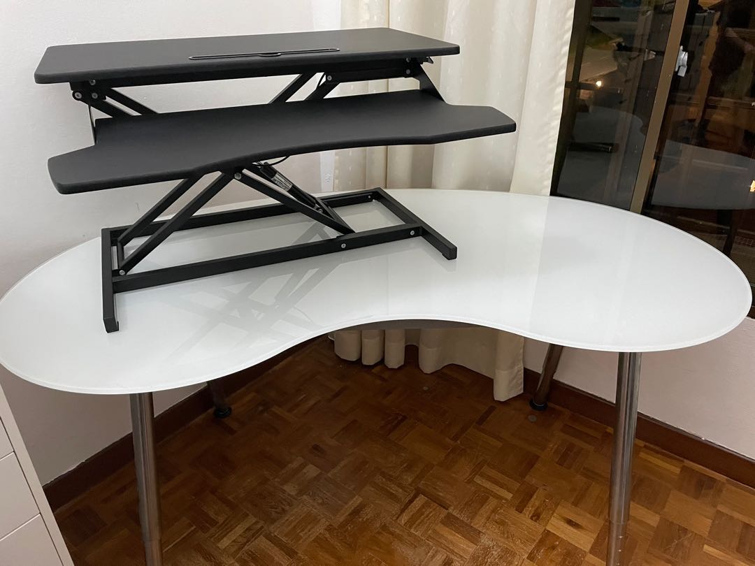IKEA Galant Kidney Shape Hardened Glass Office Desk, Furniture & Home