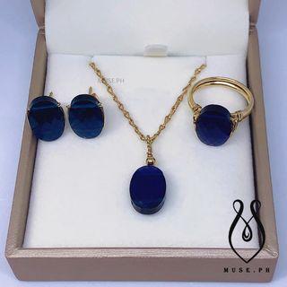 MUSE.PH HIGH QUALITY AUTHENTIC 14/20 US 10K GOLD HANDMADE BLUE CRYSTAL JEWELRY SET (NECKLACE,RING AND EARRINGS SET )