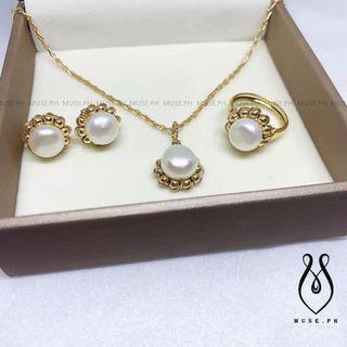 MUSE.PH HIGH QUALITY US 10K 14/20 GOLD FRESH WATER PEARL JEWELRY SET