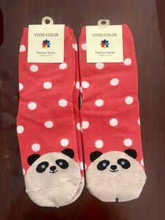 New: matching pink polkadot socks with panda