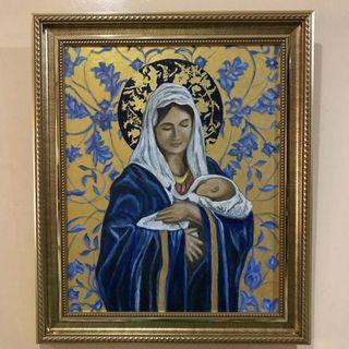 Painting. Oil painting. Mama Mary and Child Jesus