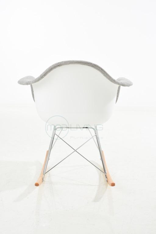 Plastic upholstered Charles Eames rocking Chair (Category: Chairs) located in San Juan City. Submitted by modliving (Listing ID 1095880051, Image 2). Description: Name: Charles rocking Chair tags/; eames chair DSW chair Color: White/gray fabric in metal base Made of virgin Plastic seat w Chrome Steels legs/beech wood legs standard specs and thickness COMMERCIAL STANDARD QUALITY! BEST PRICE GUARANTEED!! BEWARE of cheap undersize version. Your safe