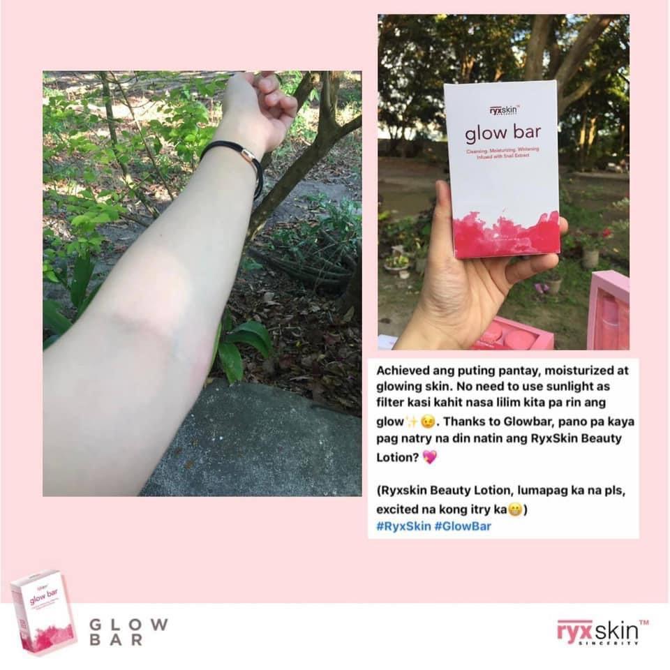 Ryx Glowbar (Category: Bath) located in Mandaluyong City. Submitted by charlaloooo (Listing ID 1095928987, Image 2). Description: What makes Ryxskin GLOW BAR the best? Everything in it! 🏆 Dahil our Ryx babies only deserve the best in the market, we ensure quality ingredients in all our products. 😘 Our OG and bestselling soap contains the following and more: 🌟 skincare gold ingredient snail extract 🌟 youthful glow hidden gem claire blanche (Pe