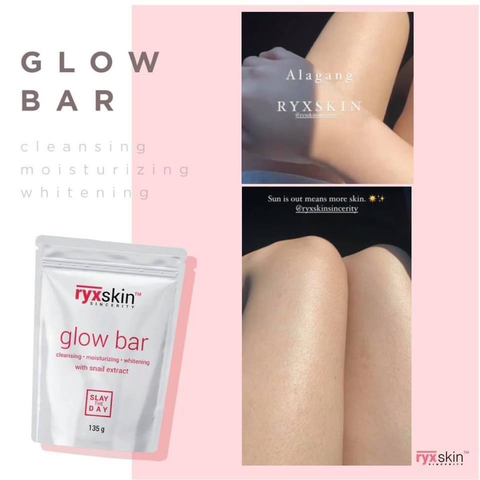 Ryx Glowbar (Category: Bath) located in Mandaluyong City. Submitted by charlaloooo (Listing ID 1095928987, Image 3). Description: What makes Ryxskin GLOW BAR the best? Everything in it! 🏆 Dahil our Ryx babies only deserve the best in the market, we ensure quality ingredients in all our products. 😘 Our OG and bestselling soap contains the following and more: 🌟 skincare gold ingredient snail extract 🌟 youthful glow hidden gem claire blanche (Pe