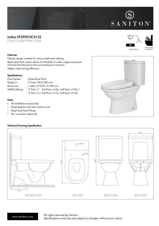 SANITON Toilet Bowl FREE INSTALLATION , Furniture & Home Living