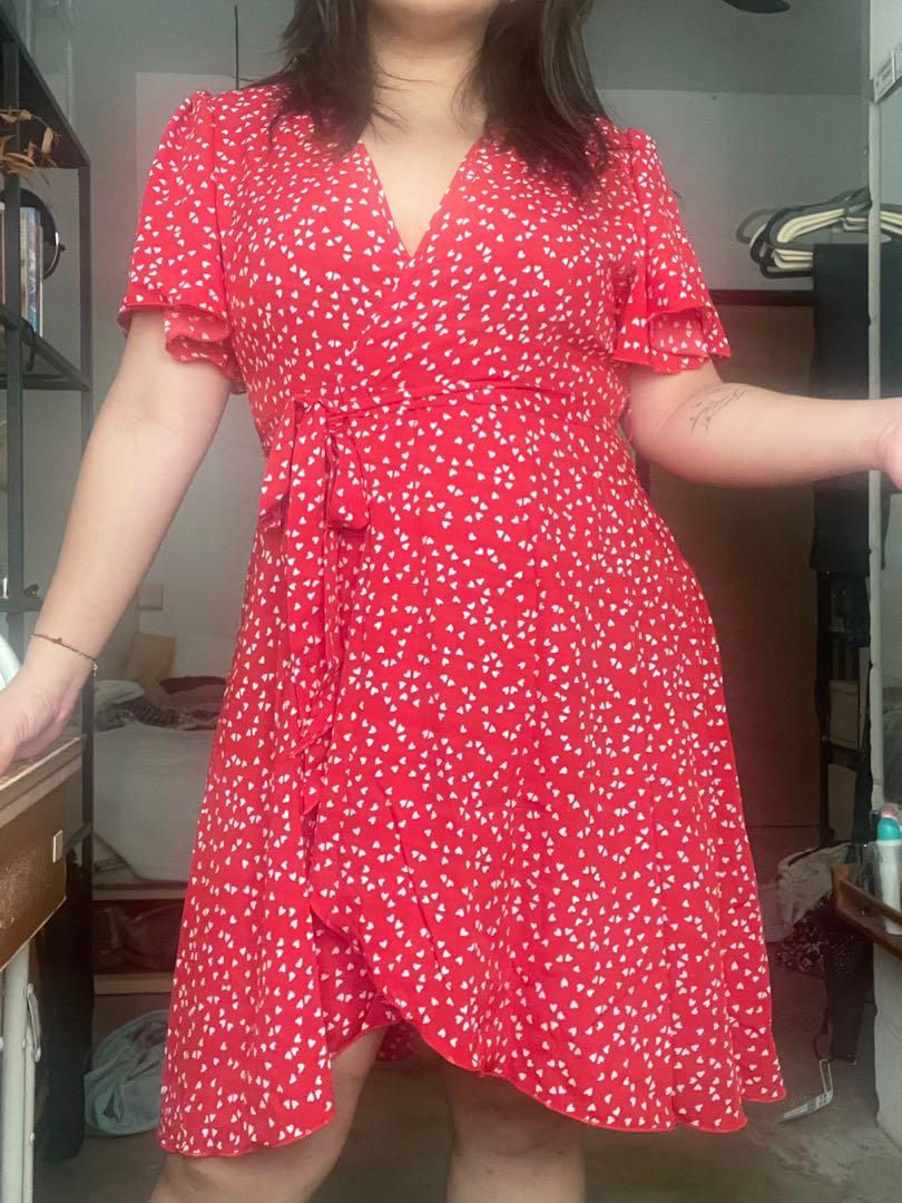 Shein Red Polka Dot Midi Wrap Dress in 1XL