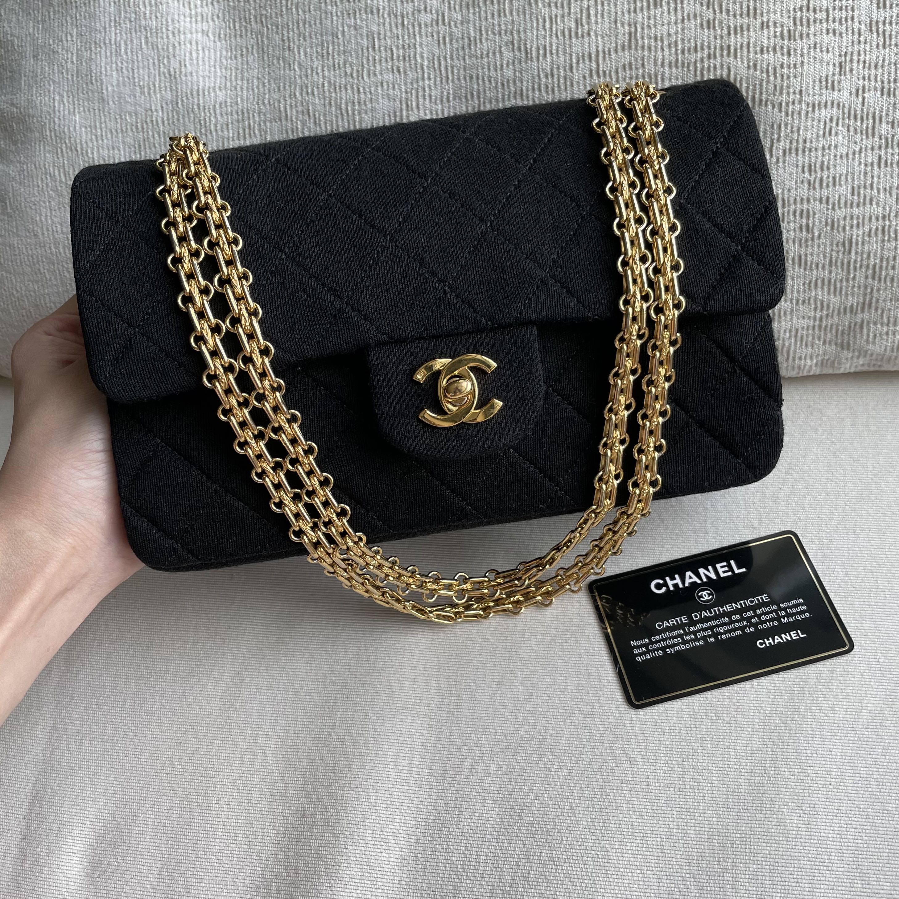 AUTHENTIC CHANEL Jersey Small 9 Classic Flap Bag with
