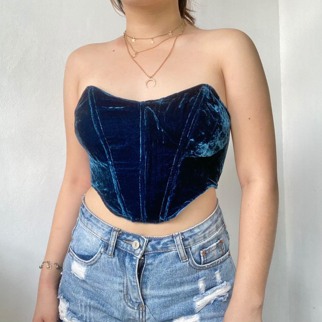 velvet corset top, Women's Fashion, Tops, Others Tops on Carousell