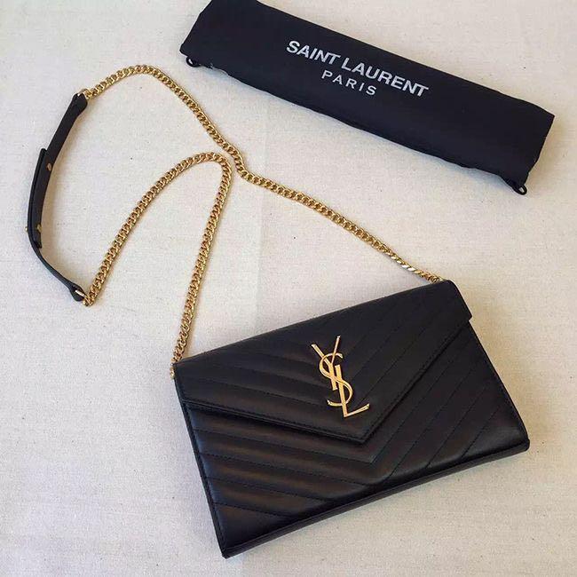 YSL Chain Envelope Clutch Bag Black, Luxury, Bags & Wallets on