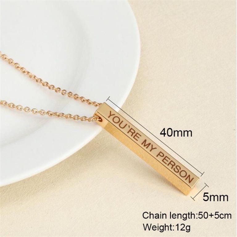 Custom Vertical Bar Necklace 4 sides Personalized Customised