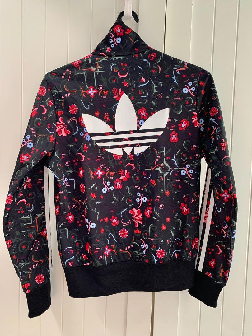 Adidas black floral jacket hot sale