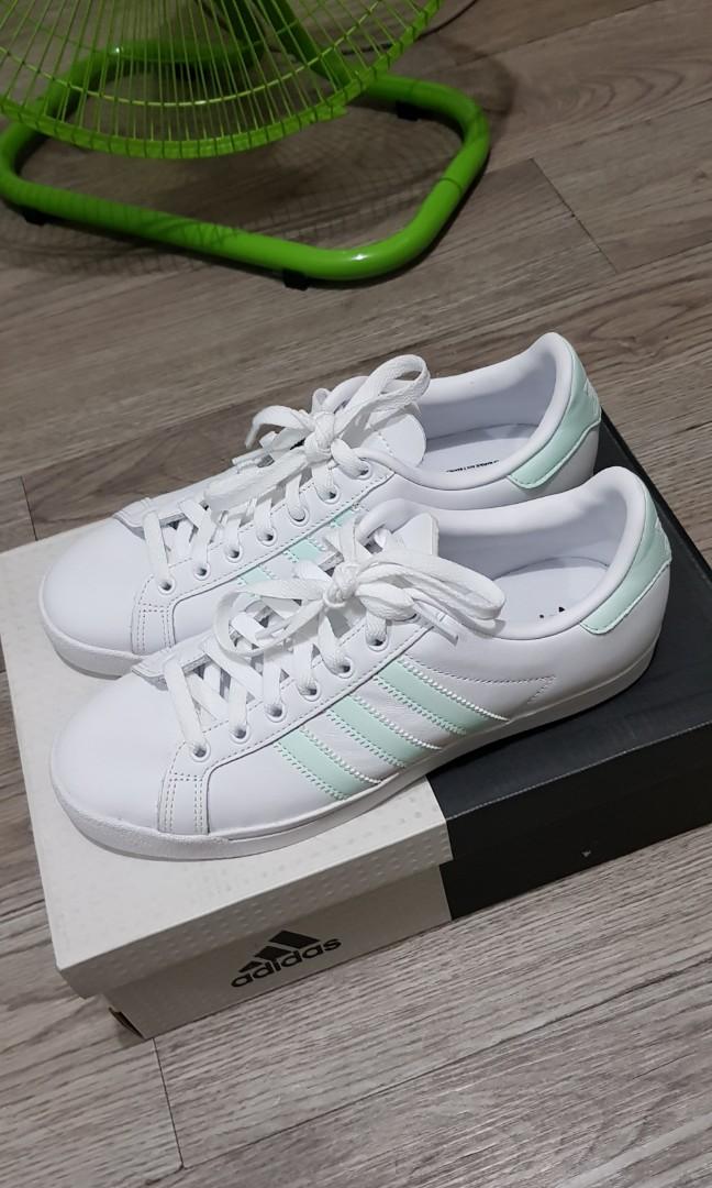 Adidas white shoes mint green stripes, Women's Fashion, on Carousell