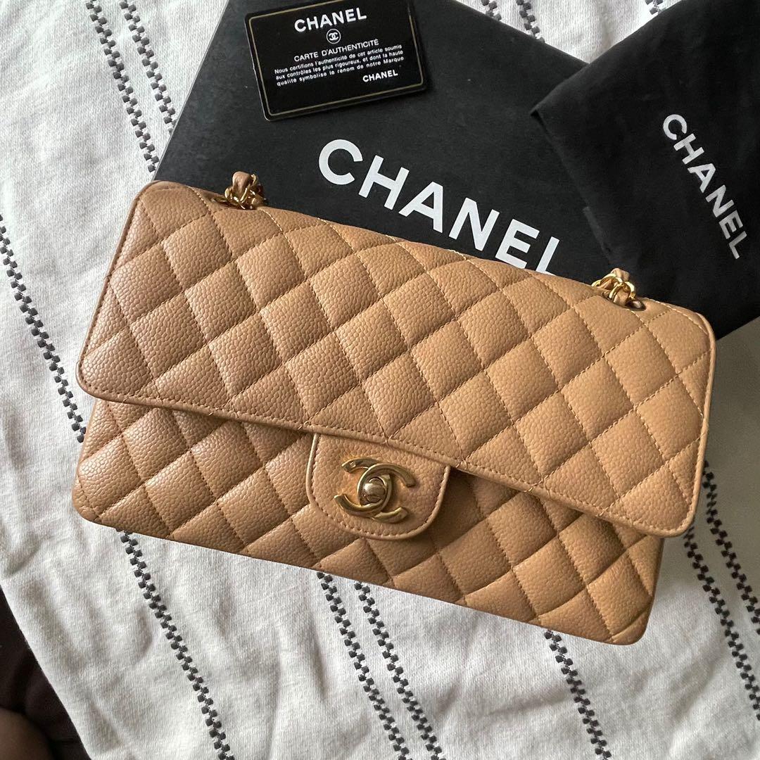 Chanel Classic Flap small caviar GHW Dark Beige 17b  Luxury Bags   Wallets on Carousell