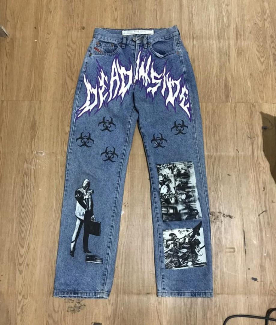celana jeans custom, Fesyen Pria, Pakaian , Bawahan di Carousell