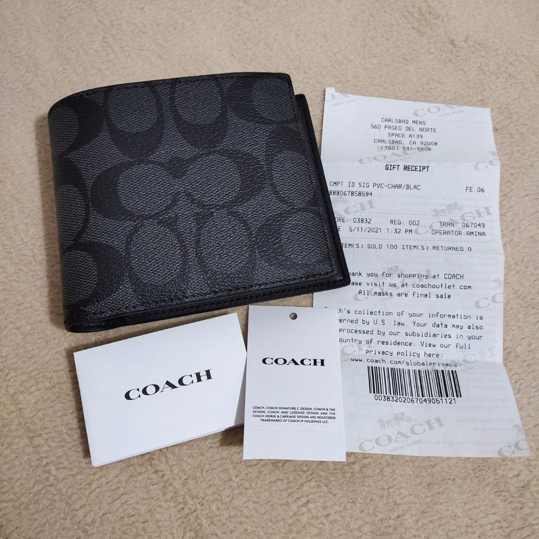 Coach Compact ID Wallet in Signature Canvas, Men's Fashion, Watches