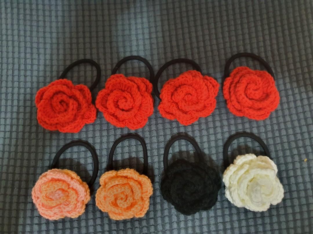 Crochet rose and flower hair tie, Women's Fashion, Watches & Accessories,  Hair Accessories on Carousell