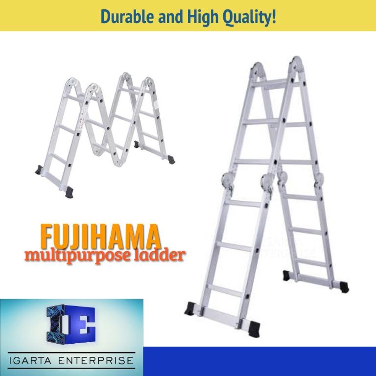 FUJIHAMA MULTI PURPOSE LADDER (Category: Ladders & Steps) located in Quezon City. Submitted by igarta.enterprise (Listing ID 1096092992, Image 1). Description: Material -strong aluminum Can carry max 150kg Ht.12ft,16ft and 20ft Can be inclined to the wall Can used as A -type Foldable - can store and occupy small space when not in use https://igartaenterprise.com/.