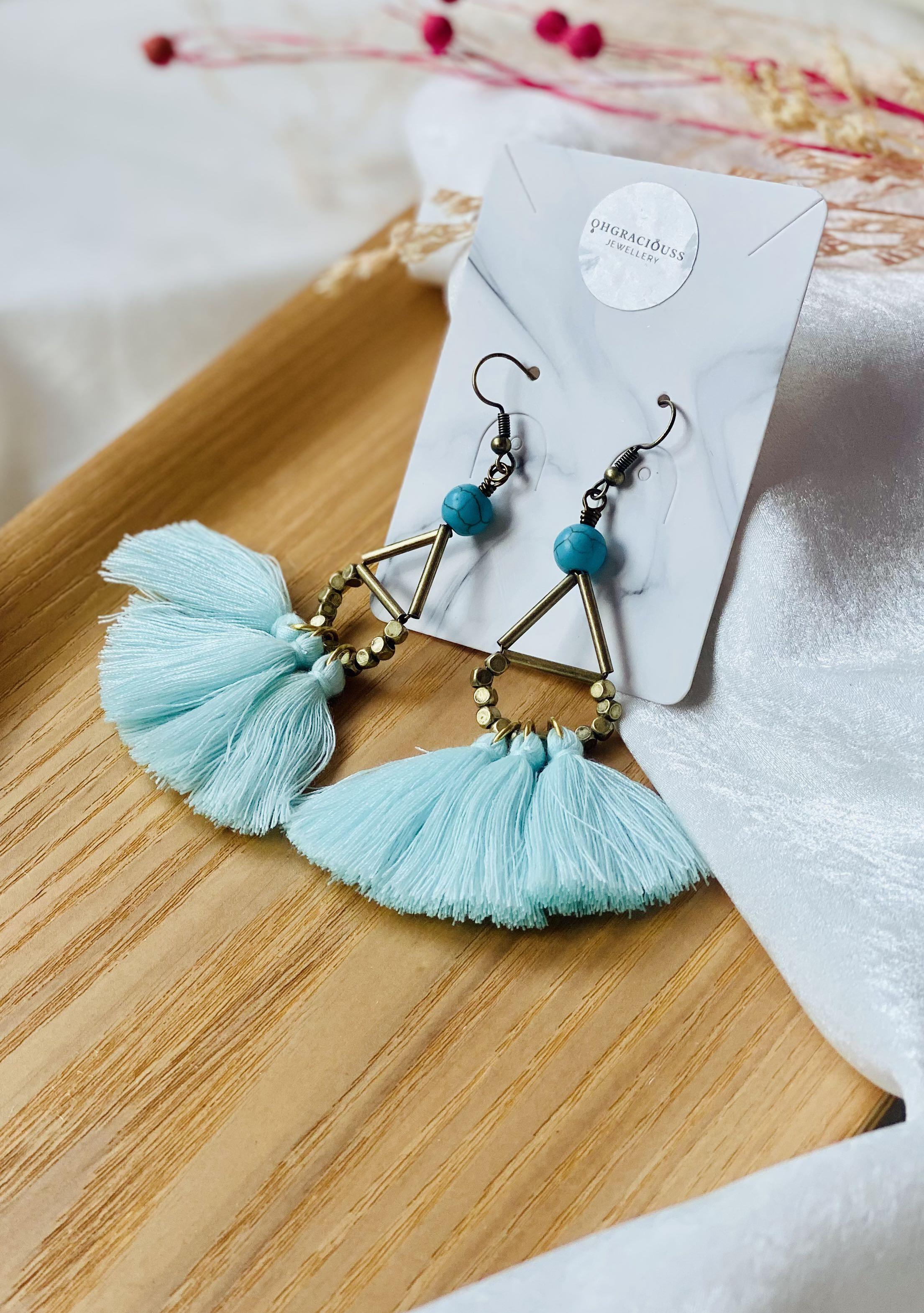 Long black womens tassel earrings with crystal  Handmade jewelry online  Cloris