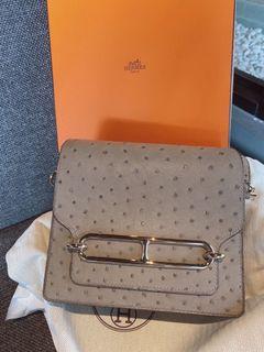 hermes mini roulis 灰鴕鳥皮 香檳金扣