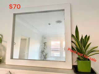 Large Square Mirror White Wood