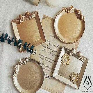 MUSE.PH Luxurious and exquisite jewelry, candy tray, round square jewelry tray with bow, key storage tray, jewelry necklace ring hairpin earring photography display tray