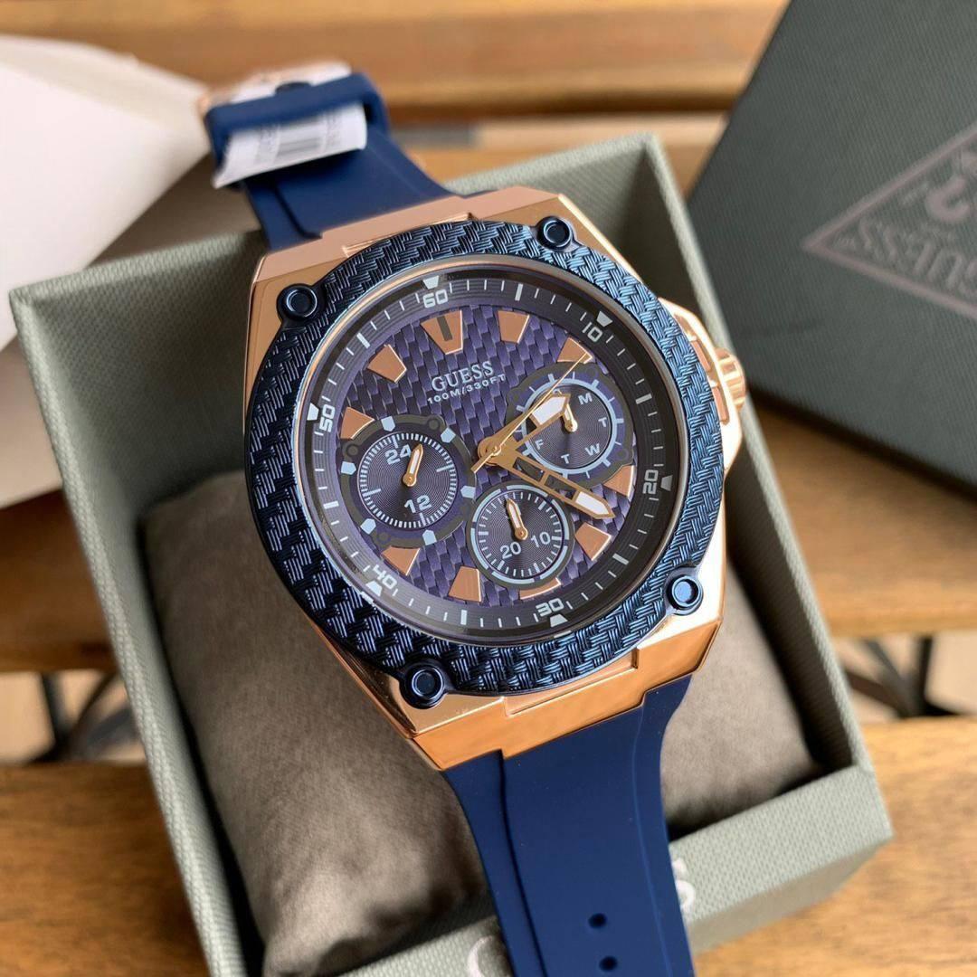 ORIGINAL GUESS MEN BLUE ROSEGOLD CARBON W1049G2 Luxury Watches