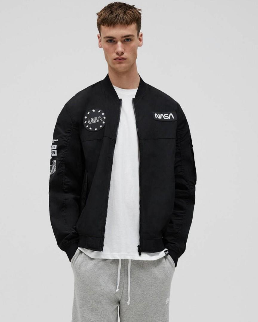PULL BEAR LIGHTWEIGHT NASA BOMBER JACKET Fesyen Pria Pakaian