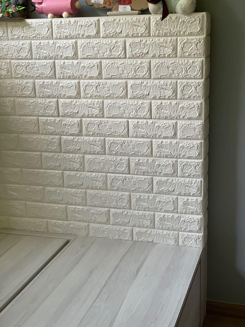 Set of 10 pieces3D Self Adhesive White Brick Foam Wallpaper, Furniture