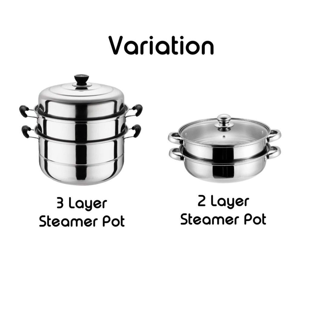 Stainless Steel Food Steamer Cooking Pot 28cm 2 Layer / 3 Layer Steamer