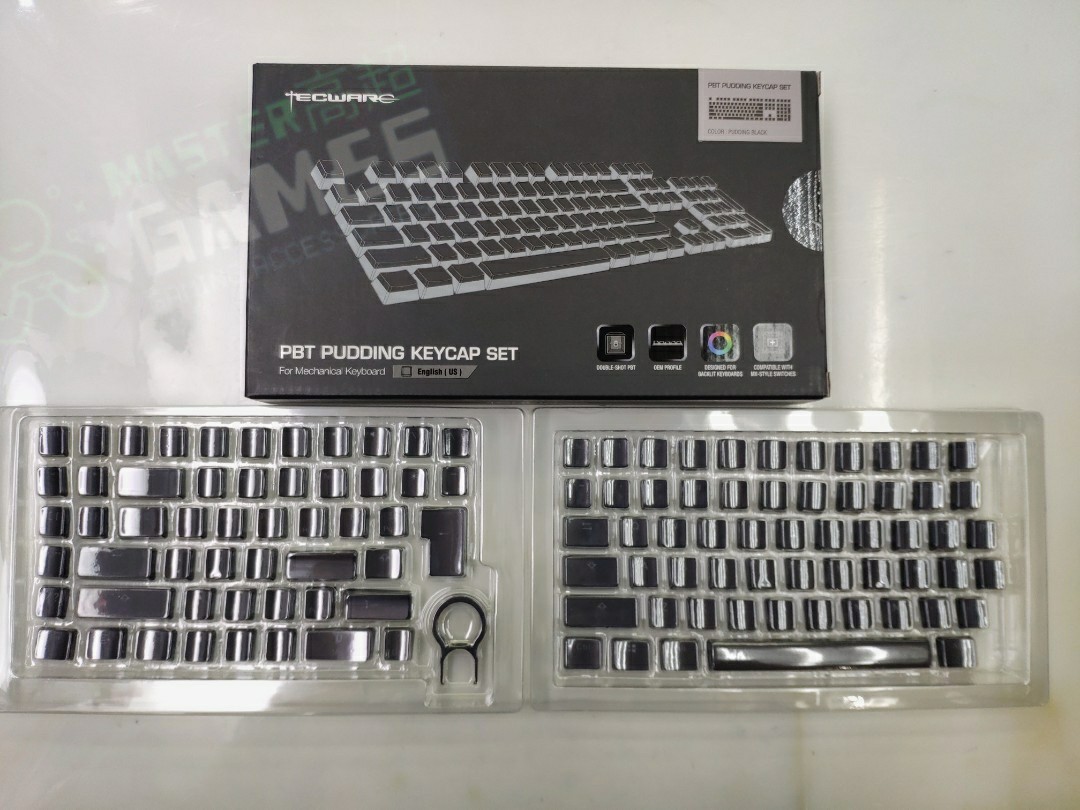 TECWARE PBT Keycaps, Double-Shot PBT Keycap Set, for Mechanical Keyboards,  Full 112 Keys Set, OEM Profile, English (US, ANSI) (White/Gray)