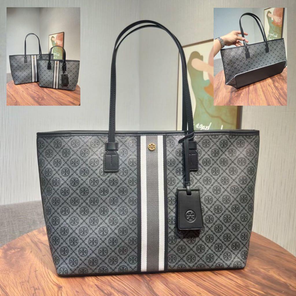 TORY BURCH T Monogram Coated Canvas Tote Bag 81964 BLACK, Women's Fashion,  Bags & Wallets, Tote Bags on Carousell