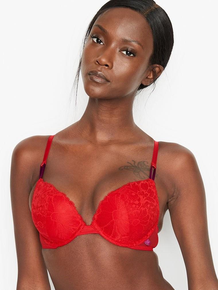 Victoria's Secret, Intimates & Sleepwear, Victorias Secret Bright Red  Sheer Lace Pushup Bra Without Padding Nwt 58 34b